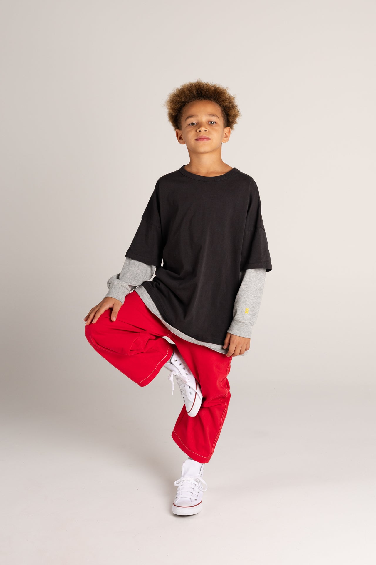 DOUBLE LAYER TEE in WASHED BLACK/STONE GREY