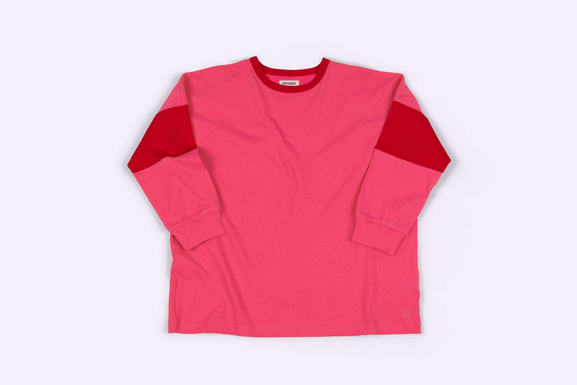 TWO TONE LONG SLEEVE TEE in PINK/RED
