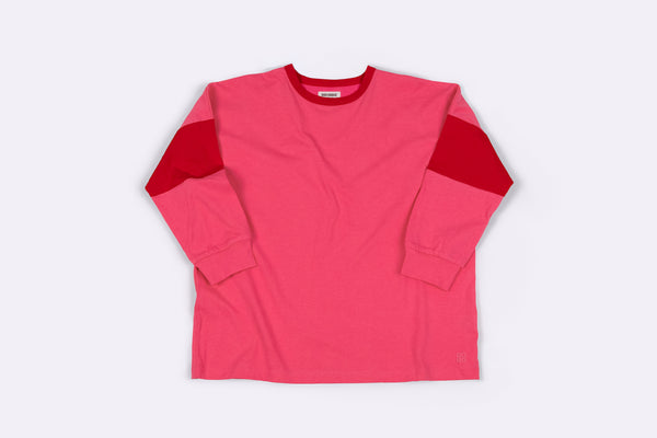 TWO TONE LONG SLEEVE TEE in PINK/RED