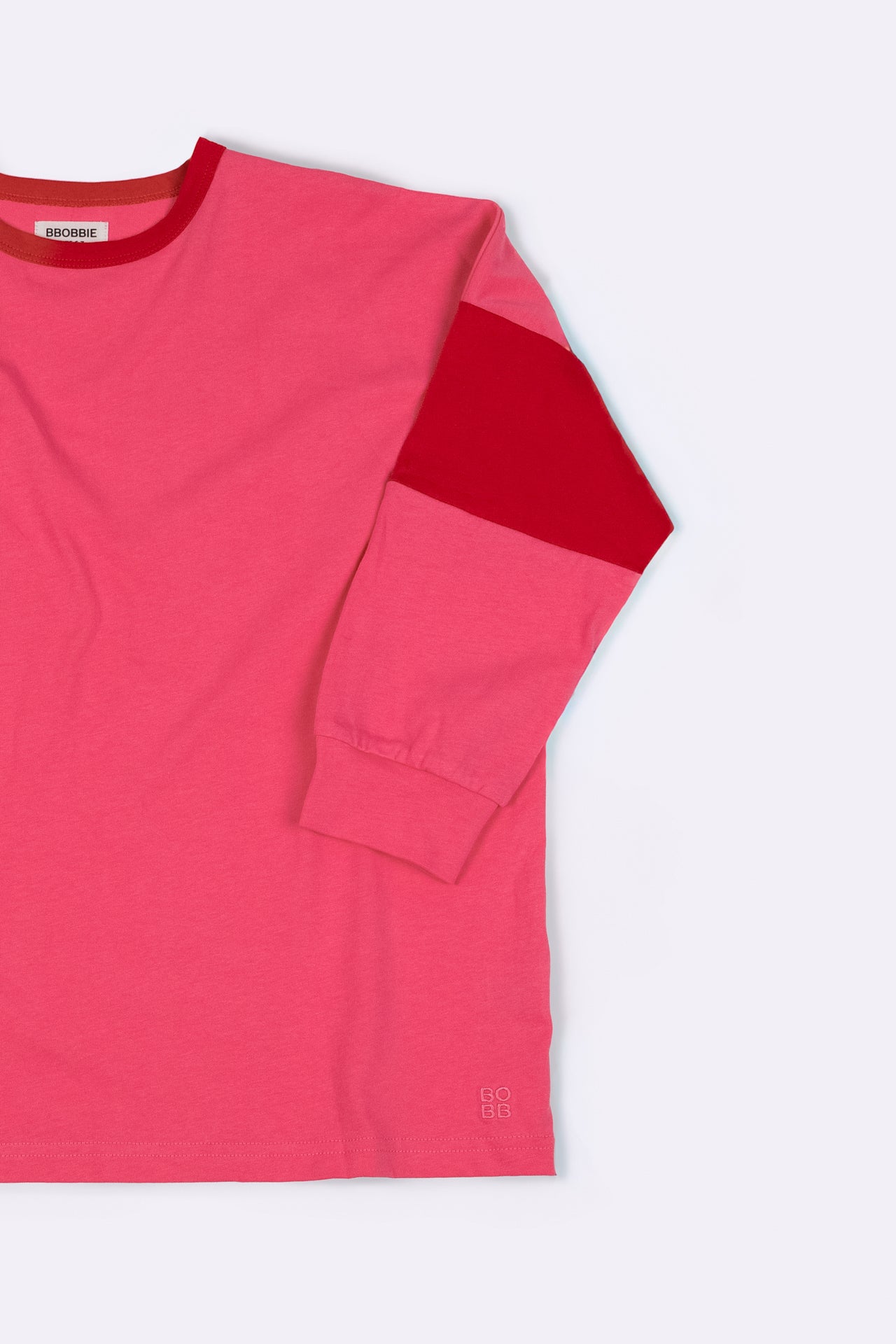 TWO TONE LONG SLEEVE TEE in PINK/RED